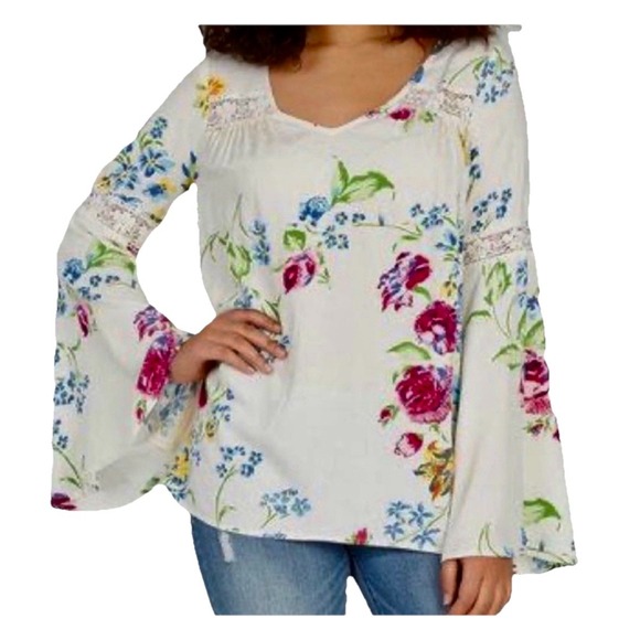 Modcloth Blouse Top 2X Bell Sleeve Fairy Whismy Boho Ethereal Floral Hippie - Picture 3 of 16